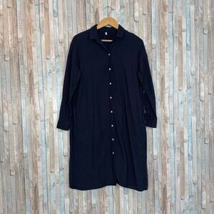 Muji XS S Navy Brushed Cotton Flannel Shirt Dress Button Down Minimalist Capsule